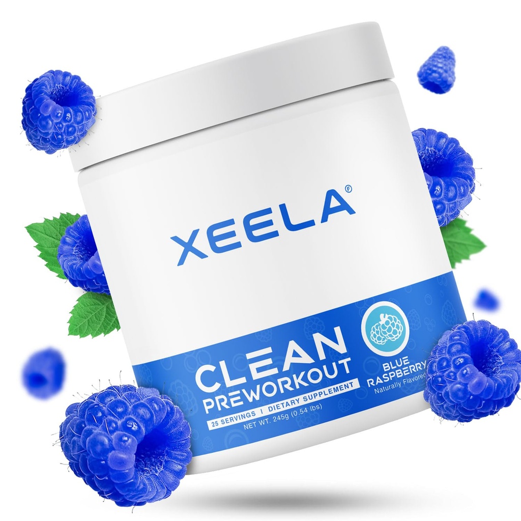 XEELA Pre Workout Powder - Clean & Tested - Jitter Free, Safe, and Natural - Increase Thermogenic Energy, Focus, and Endurance w/Creatine, Organic Caffeine, and Plant Based Citrulline (Blue Raspberry)