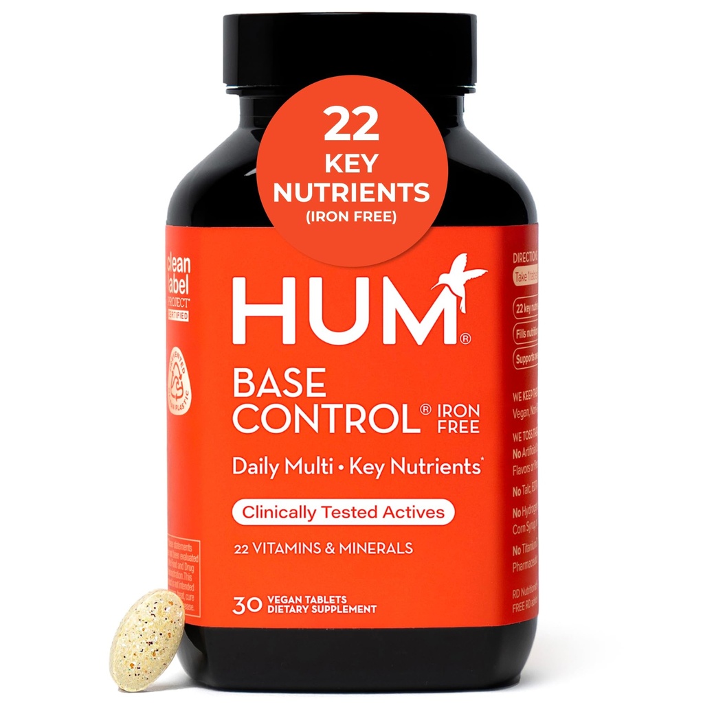 HUM Base Control Multivitamin per le donne con vitamina C, ferro, biotina, zinco, complesso B, Multivitaminico femminile giornaliero, 22 vitamine e minerali essenziali, supporto per la pre-menopausa, senza glutine, 30 capsule