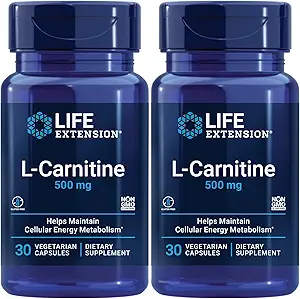 L-carnitina – 500 mg, supplemento di energia, supplemento di memoria – Aminoacido di forma libera, supporto di ossido nitrico – senza glutine, non OGM, vegetariano – due pacchetti - 2 x 30 capsule