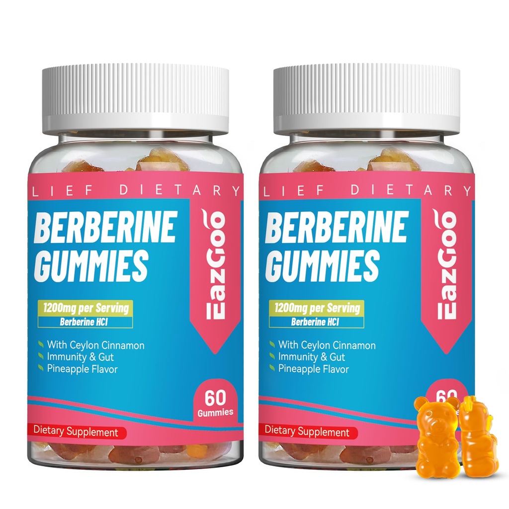 2 Pack Berberine Gummies -1200mg Berberine Ergänzung mit Ceylon Cinnamon für Stoffwechsel und Energie Unterstützung, Vegan Gelatin-Free-120 Count
