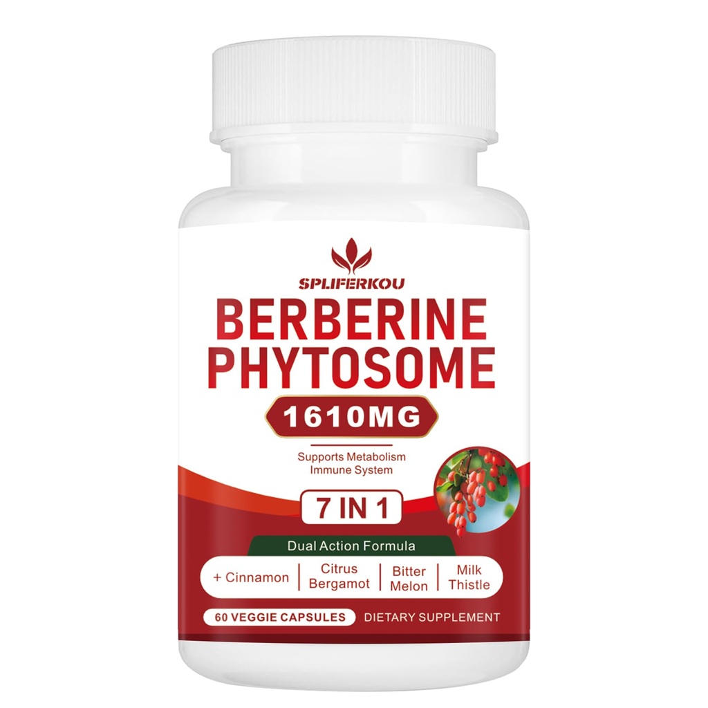 Phytosome berbère 7-en-1 avec cannelle Ceylan, complexe berbère soutient le métabolisme, la fonction hépatique et le système immunitaire, non-OGM, sans gluten - 60 capsules