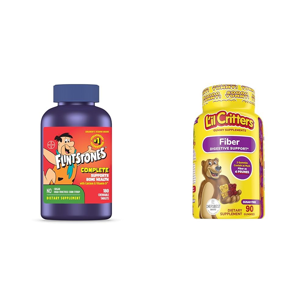 Flintstones Vitamine Kaubare Kinder Vitamine, komplette Multivitamin & L’il Critters Fiber Tägliche Gummy Ergänzung für Kinder, für Verdauungsunterstützung, Berry und Lemon Flavors, 90 Gummie