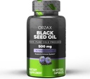 ORZAX Olio Seme Nero Pressato 100% Puro | Non OGM - Ricco in Omega 3 6 9 & Thymoquinone | Nero Cumin Nigella Sativa olio per il supporto immunitario, capelli, pelle, viso (500 mg - 90 capsule Softgel)