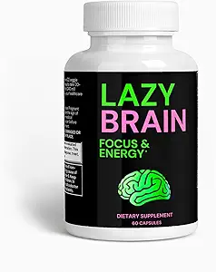 Supplément Cerveau Lazy - Bitartrate DMAE, L-Glutamine, Extrait Bacopa, GABA - Cerveau Nootropique pour l'énergie, la focalisation, le bien-être global et le soutien immunitaire - 60 Capsules