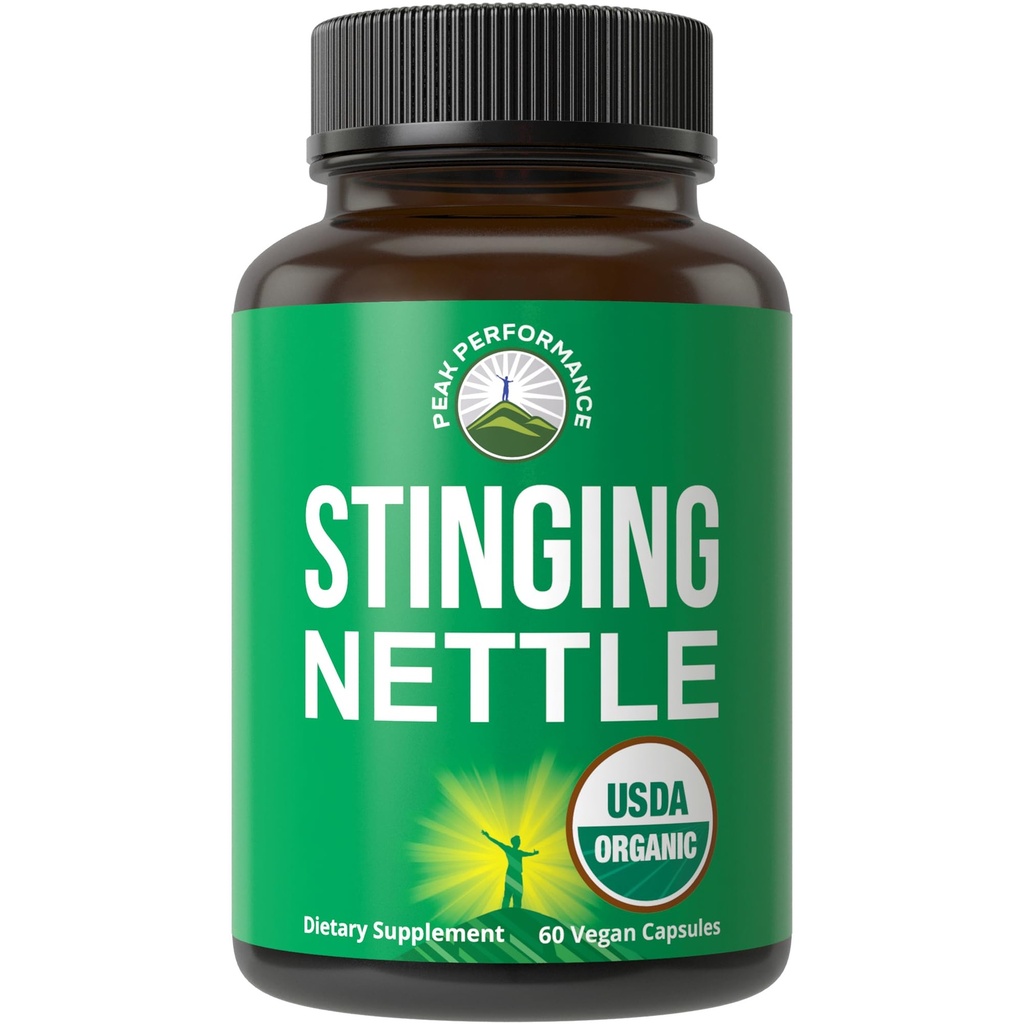 USDA Organic Stinging Nettle Vegan Kapseln hergestellt mit Stinging Nettle Blatt Pulver für Prostata, Haarwachstum, Allergie. Besser als Root oder Seed Extract. Pflanzenbasierte Kräuter Ergänzung Tabletten, 60 Pillen