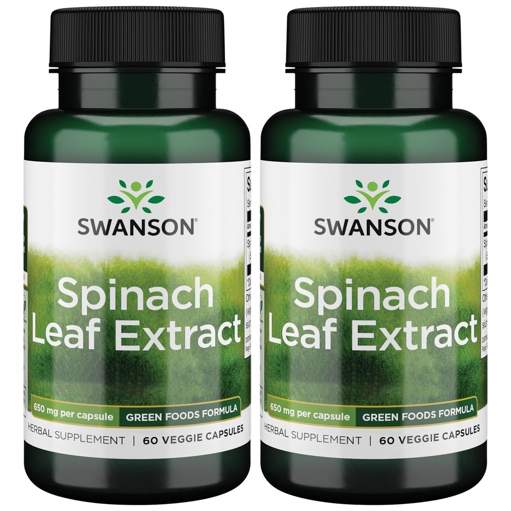 Estratto di foglie di spinaci di Swanson - Supplemento di erbe Promozione della salute generale - Green Foods Formula w/Beneficial Thylakoids & Chlorophyll - (60 capsule di verdure, 650 mg ogni) (2 confezione)