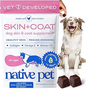 Native Pet Omega Skin and Coat Chews für Hunde - Hunde Skin und Mantel Ergänzung für gesunde, glänzende Pelz, reduzieren Shedding und Dry Spots - Hergestellt mit Omega 3 Fischöl und Wild-Caught Lachsöl - 60 Chews