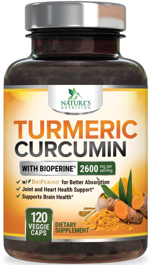 Kurkuma Ergänzung 2600mg - 95% Curcuminoide mit Organic Turmeric & BioPerine Black Pepper Extract für beste Absorption, Natural Vegan Joint Support, Non-GMO, Bottled in USA - 120 Kapseln