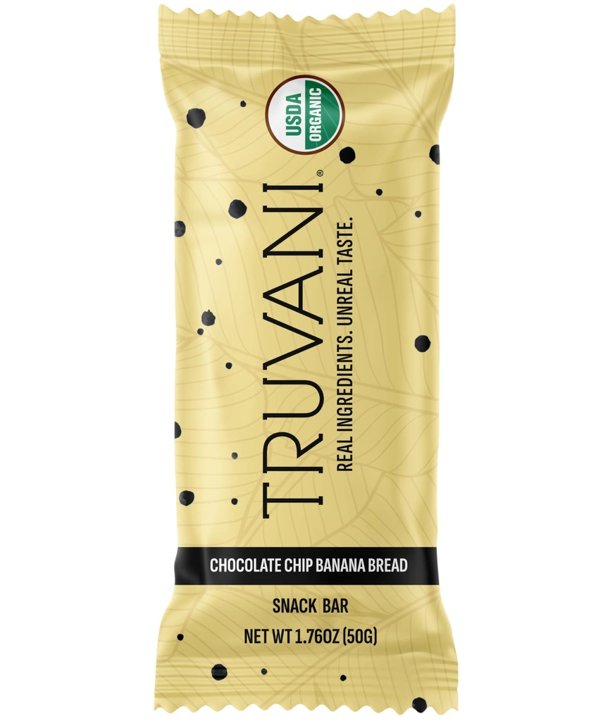 Truvani Plant Based Snack Bars | Chocolate Chip Banana Brot 1 Pack | 5g Protein | USDA Organic and Vegan | Die einzige Bar | Dairy, Soy, und Gluten Free | Individuell Wrapped