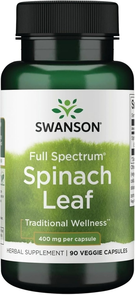 Swanson Full Spectrum Spinat Blatt 400 Milligramme 90 Veg Kapseln