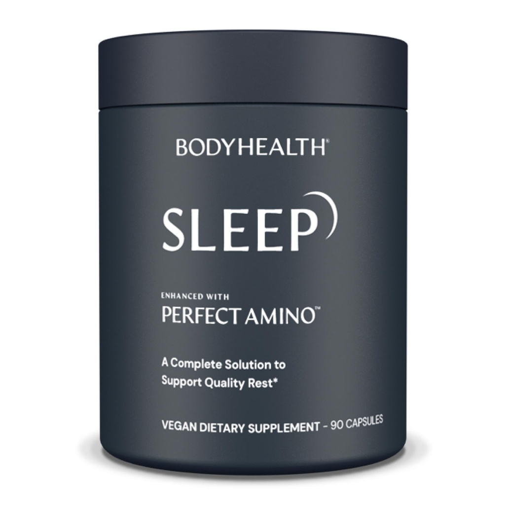 BodyHealth Sleep, Sleep Aid und Supplement für Erwachsene mit 3 mg Melatonin, Non-Habit Forming Pillen mit PerfectAmino - 90 Kapseln verbessert
