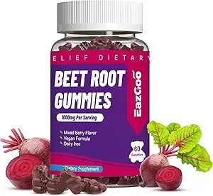 Gummie di radice di barbabietola, Chews morbido radice di barbabietola con radice di barbabietola, Estratto di semi di uva e polvere di radice di barbabietola, Vegan, Non OGM, 60 Conte
