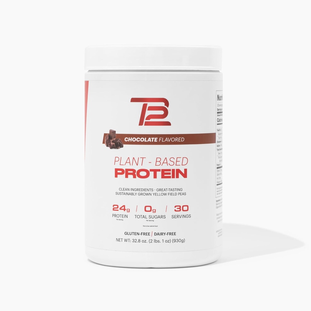 TB12 Pflanzenbasiertes Proteinpulver von Tom Brady, 24g Vegan Pea Protein, Low Sugar, Low Carb, Non-GMO, Meal Replacement, Keto Friendly, Paleo, Sugar Free, Chocolate Flavor (30 Portionen/2.25lbs)