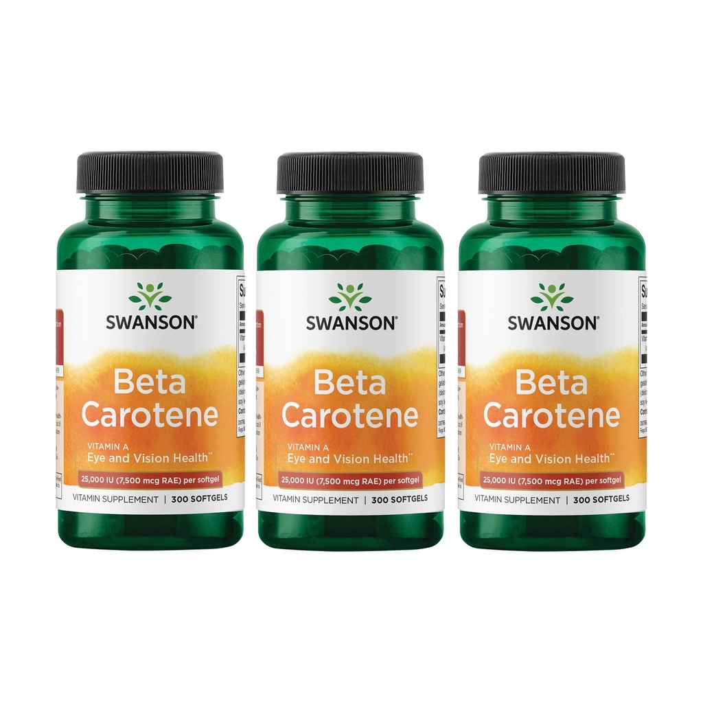 Swanson bêta-carotène vitamine A 25000 UI peau système immunitaire santé antioxydant soutien 7500 mcg 300 Softgels compte (3 Pack)