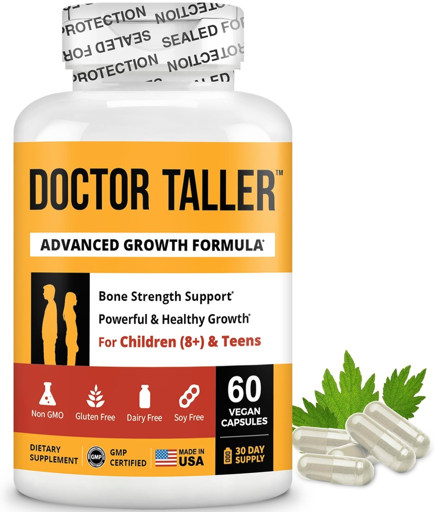 NuBest Doctor Taller - Knochenstärke unterstützt, Enhance Immunsystem - Keto mit Calcium, Vitamin D3, Vitamin K2, Aminosäuren & Kräuter für Kinder (8+) - 60 Vegan Kapseln | 1 Monat Versorgung