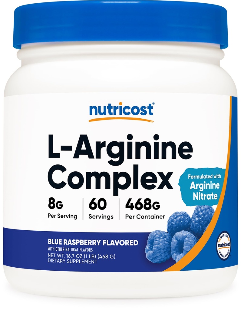 Nutricost L-Arginine Complex (Blauer Himbeer, 60 Servierungen) - Glutenfrei, Non-GMO