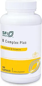Klaire Labs SFI Health B Complex Plus - High Potency B Vitamin Complex con B12 Methylcobalamin, B6 & Metafolin Folate - Energy, GI Tract & Brain Health Support - soluzioni anallergiche (100 capsule)