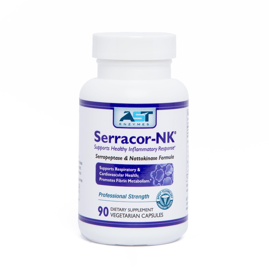 AST Enzymes Serracor-NK – Proteolytic Systemic Enzyme Formula – Enthält Säurebeständige Serrapeptase und säurebeständige Nattokinase – 90 vegetarische Kapseln