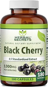 Herbal Secrets Black Cherry 4:1 Extrakt | 1000 mg Supplement | 180 Kapseln | Non-GMO | Gluten Free | Made in USA