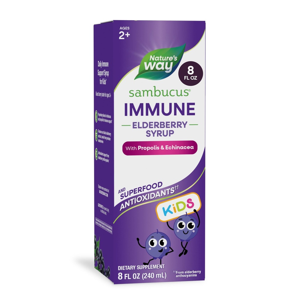 Nature's Way Sambucus Elderberry Immunsirup für Kinder Alter 2+, mit Echinacea & Propolis, Immununterstützung Syrup*, Vegetarisch, Berry Flavored, 8 Fl Oz