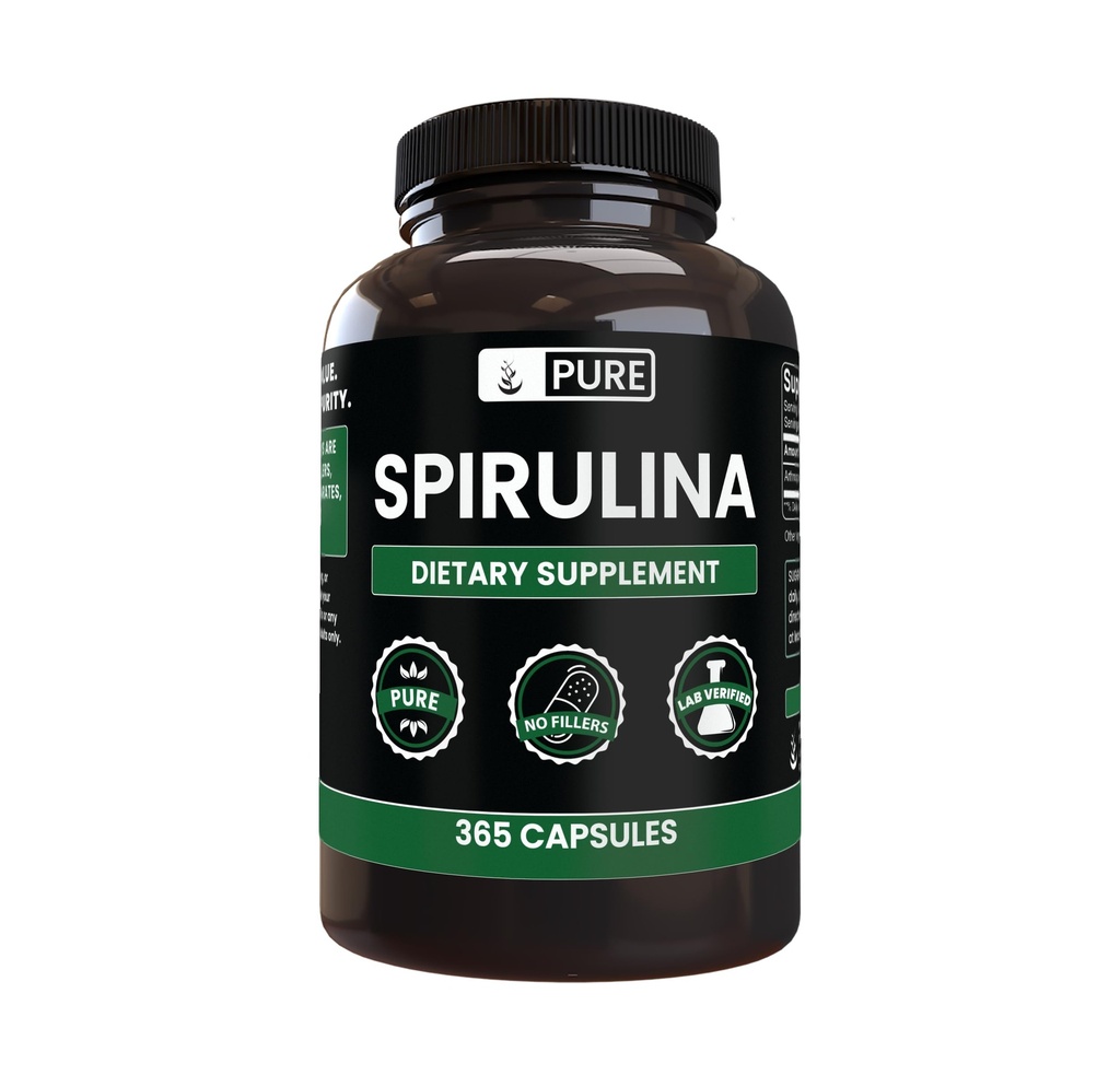 Reine Original-Zutaten Spirulina (365 Kapseln) Kein Magnesium oder Reisfüller, immer rein, Labor verifiziert