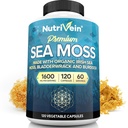 Nutrivein Bio Sea Moss 1600mg Plus Bladderwrack & Burdock - 120 Caps für Erwachsene - Prebiotic Super-Food - Immunsystem & Verdauungs-Gesundheit - Schilddrüse, Haut, Keto Detox, Gut, Joint Support