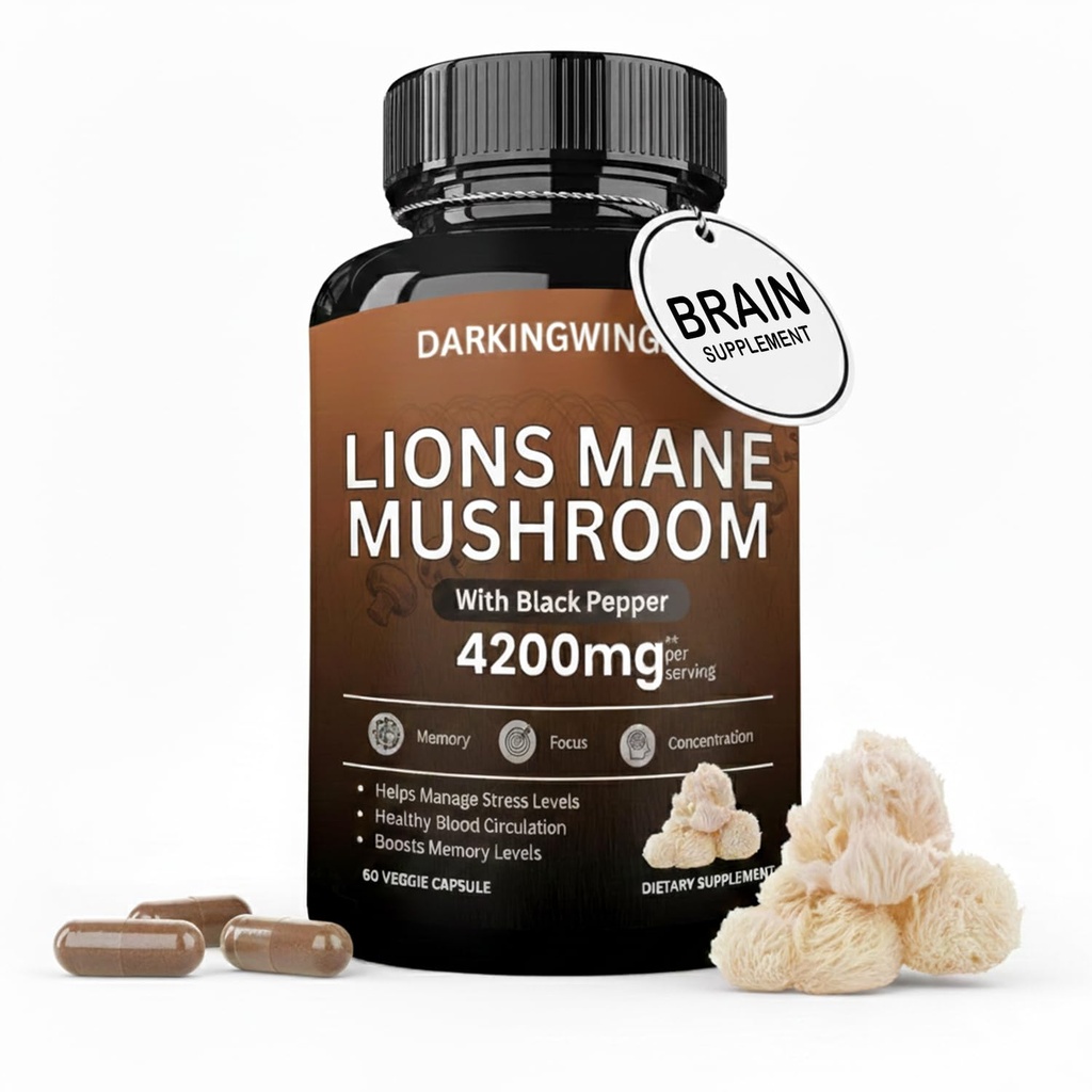 Lions Mane Mushroom Capsules | 4200mg Lion’s Mane Mushroom Powder | Mushrooms Supplemento capsule per la salute del cervello & Support Immune Health 60 Veg