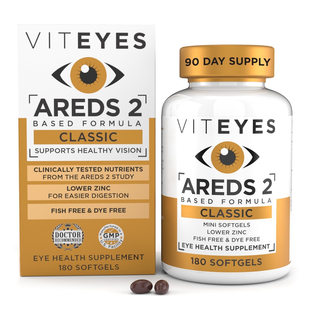 Viteyes AREDS 2 Classic Macular Health Formula Softgels, Eye Health Vitamin per sostenere la salute maculare, Basso Zinco, Vitamine Occhiali, Vitamine Macolari, Beta-Carotene Free, 180 Softgels