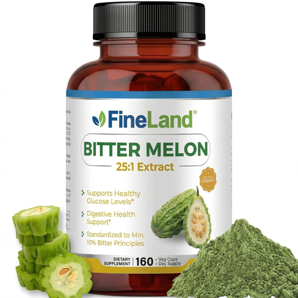 FineLand Bitter Melon 25:1 Estratto, 10% Principi di Bitter, Supporta la salute digestiva, Estratto standardizzato e concentrato, 160 capsule vegane, Non OGM, Made in USA