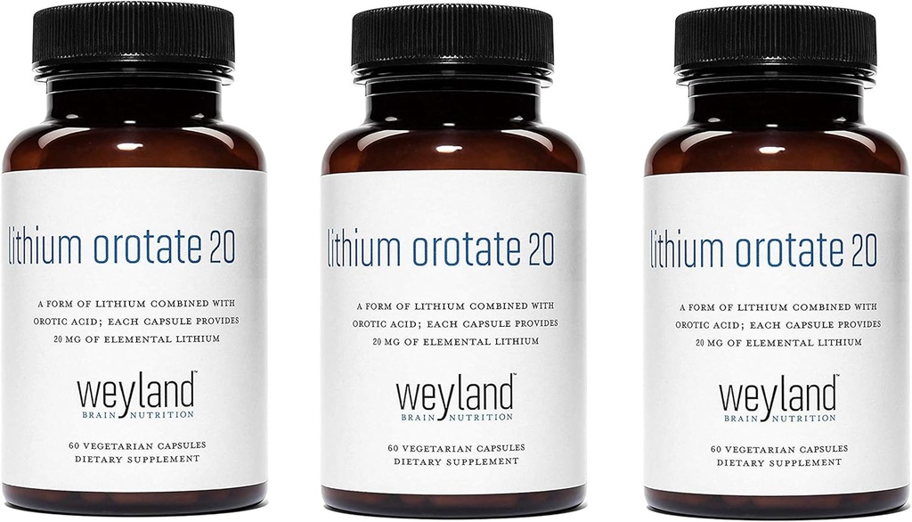 Lithium Orotate 20mg (3 bottiglie), 180 capsule vegetariane