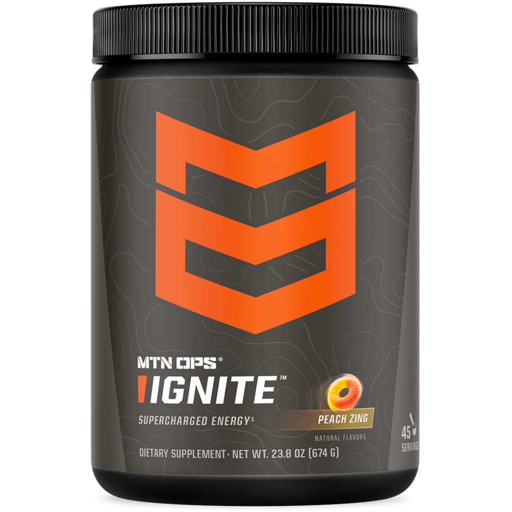 MTN OPS zündet Energie-Getränk-Pulver, Glutenfreie Nootropic Supplement-Getränk-Mix, L Arginin, L Citrulline, Koffein & Nootropic Zucker-Freigetränk-Mix, 45 Servierungen, Peach Zing