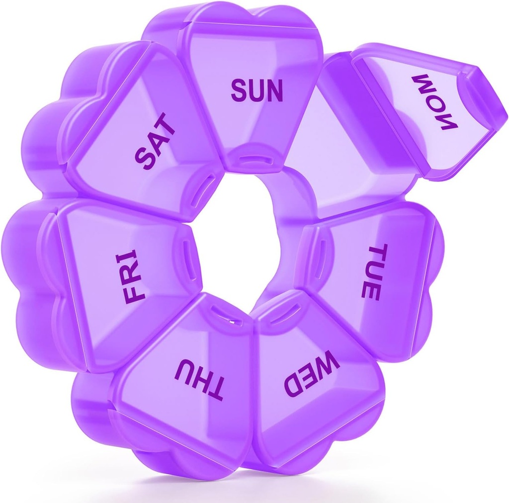 Grande organizzatore di pillole settimanali, scatola di pillole 7 giorno, KAPENS Daily Vitamin Case Large Capacity Compartments, contenitori di pillole per i supplementi di medicina dell'olio di pesce, viola