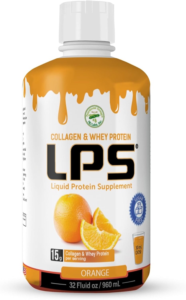 LPS Liquid Collagen & Whey Protein Supplement - Sugar-Free, Dye-Free, Non-GMO Drink - Hydrolyzed Collagen & Whey Peptides fördert gesunde Haut & Haare für Männer & Frauen, Orange, 32 fl oz