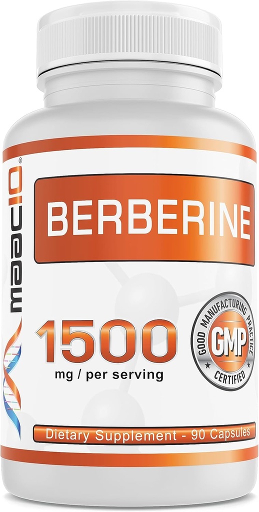 MAAC10 Berberine 1500mg Activateur AMPK pour le vieillissement en santé, la santé cardiaque et le soutien immunitaire - Non-OGM, sans gluten, végétalien (3 x 500mg Capsules, 30 jours d'approvisionnement)
