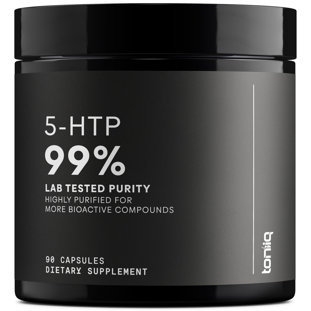Toniiq Capsules 5HTP ultra-haute résistance - 99%+ Hautement purifié et biodisponible - 12:1 Extrait concentré - 200mg - 90 Capsules de Véggie