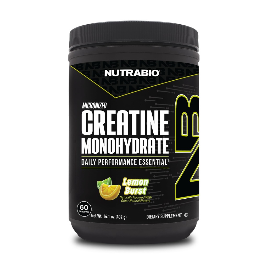 NutraBio Pure Micronized Creatine Monohydrat-Pulver-Ergänzung, Lemon Burst, (300 g) - Unterstützt Bulk Muscle Energy, Recovery und Strength - HPLC getestet Creatine Powder Supplement für Männer und Frauen