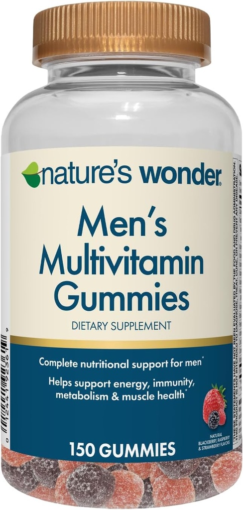 Gommies multivitamines masculines de la nature, soutient la santé immunitaire, l'énergie, le métabolisme et les muscles avec des vitamines A,C,D,B6,B12, 150 Gommies multivitamines quotidiennes pour hommes, 75 jours d'approvisionnement