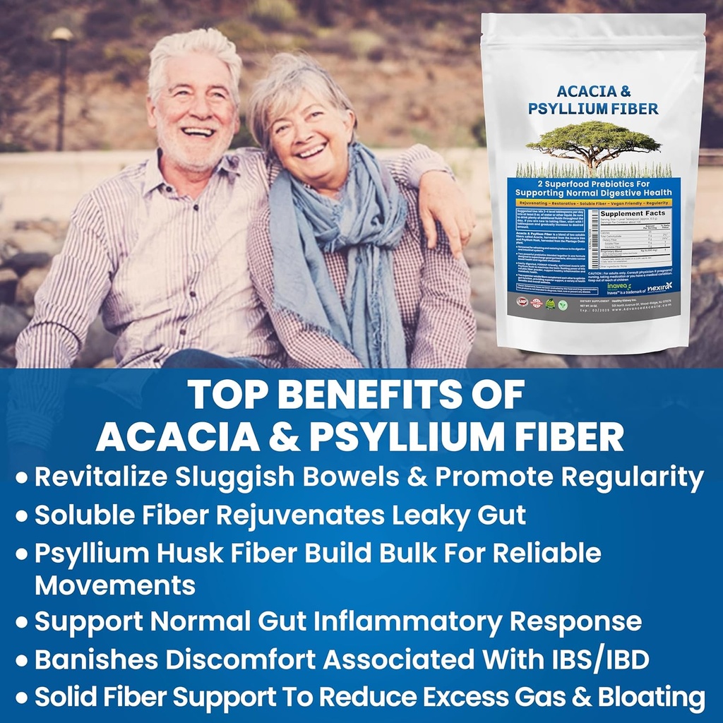 Restaurer le rein Acacia et le psyllium Bio Poudre de Fibre de Vise - Supplément prébiotique et naturel - Poudre de Vise - 1,5 lb (48 oz), 2 boîtes