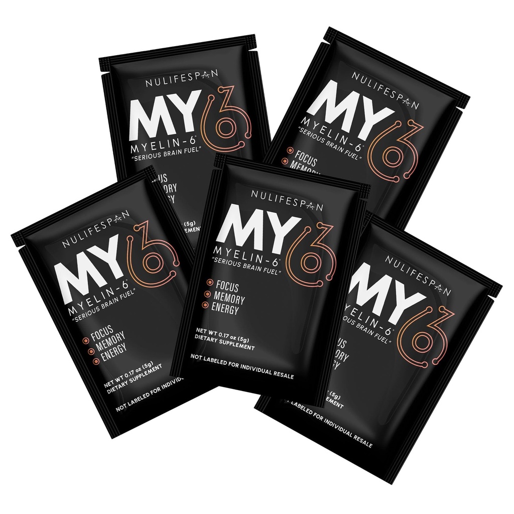 Myelin-6, Sampler Pack, 5 singoli pacchetti di servizio, Focus Supplement & Brain Health con AlphaSize, Memoria e Funzione cognitiva Supporto, Arancione Tangerine Flavor, senza glutine, Non OGM