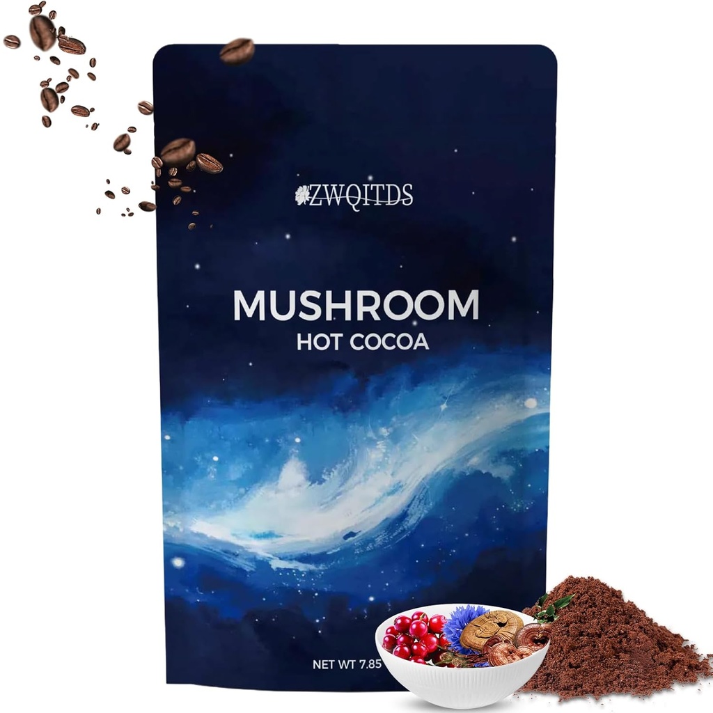 Pilz Hot Cocoa, Melatonin Schlafhilfe | Keto Kakaopulver mit Pilz für Schlaf | Melatonin, Reishi, Glycine, Cacao, L-Theanine, Chicory | Single Dosierung: 1 EL (11 g) Verfügbar 20 Zeiten