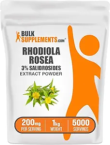 BulkSupplements.com Polvere di estratto di Rhodiola - 3% Salidrosides, estratto di Rhodiola Rosea - Supplemento di erbe, senza glutine, 200mg per porzione, 1kg (2.2 lbs) (Pack of 1)