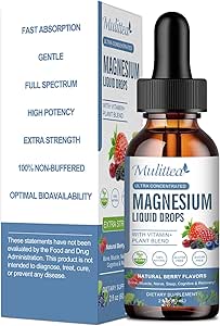 Magnésium Glycinat goutte liquide - Supplément triple absorption pour soutenir les nerfs, le sommeil, le calme, le cœur, les muscles * -Sans sucre avec potassium, L-Theanine, la mousse de mer,Vitamine B,C,D3, K2-1Pack