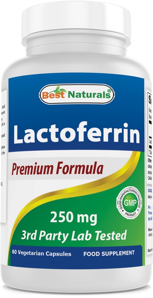 Best Naturals Lactoferrin 250 mg Veggie Capsule, Supporta la funzione immunitaria sana - 60 conte