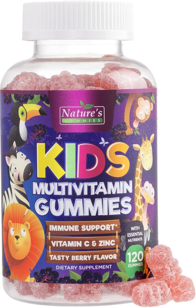 Multivitamines pour les enfants - Complet quotidien pour les enfants Multivitamine Gummy Chew avec vitamine D, B Vitamines, Zinc et plus - Énergie, Mémoire Focus et Immune Soutien de la santé - Berry Flavor naturel - 120 Gummies