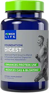 POWERLIFE Foundation Digest Mélange enzymatique végétal avancé pour promouvoir la digestion optimale et l'absorption nutritive, 60 Compte