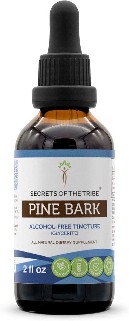 Secrets of the Tribe Pine Bark Tincture Alcohol-Free Extract, Wildcrafted Pine Bark (Pinus massoniana) Getrocknete Bark 2 oz