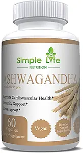 Organic Ashwagandha - Max Strength 1300MG Capsule Vegan - 100% Pure Non OGM Root Powder con Natural Black Pepper 60CT