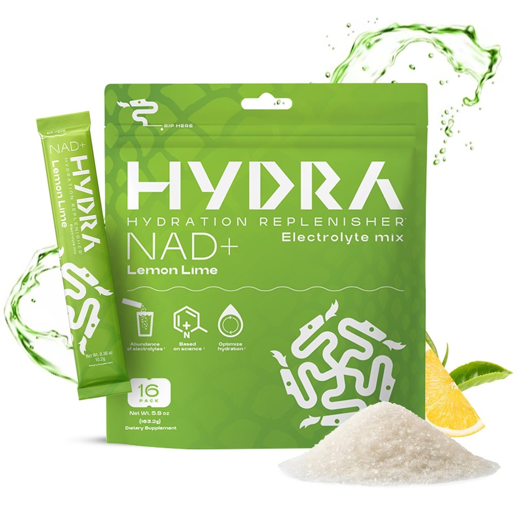 Poudres d'hydroxyde NAD+ Nutriments Paquets de poudre d'électrolyte, Packs d'hydratation quotidienne anti-vieillissement, Poudre d'électrolyte à faible teneur en sodium, Mélange de boissons d'électrolyte à faible teneur en sucre - 16 Paquets d'électrolyte Lime de citron