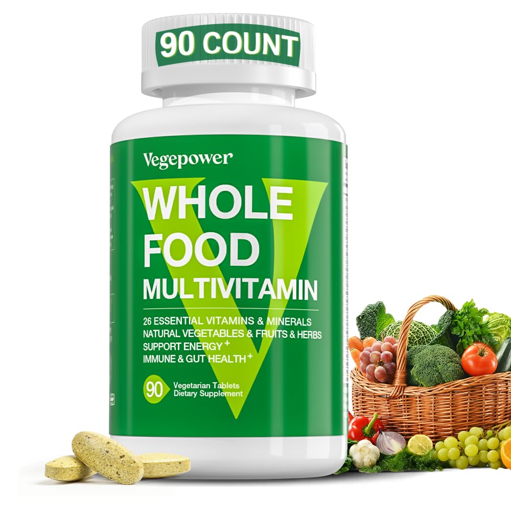 Multivitamine végétale entière avec fer, multivitamine quotidienne pour les hommes et les femmes, multivitamines méthylées, complexe B, fruits et légumes, enzymes, Omégas, Champignon, Non-OGM, 90 Compte