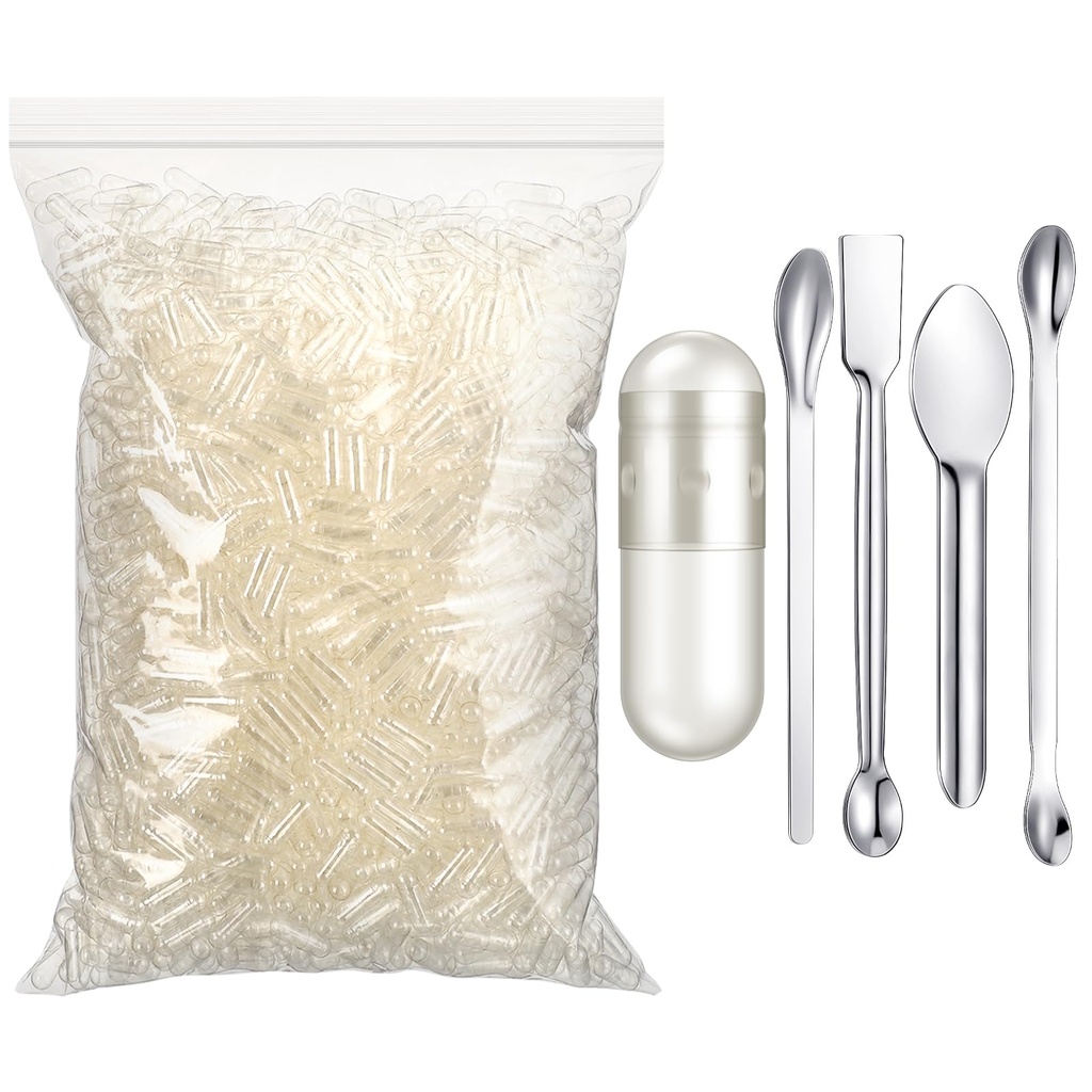 Timgle 2000 Compter Capsules vides avec Lab Spoon Filling Kit Effacer Conteneur vide Bricolage Capsule végétale Remplissage pour faire vos propres suppléments